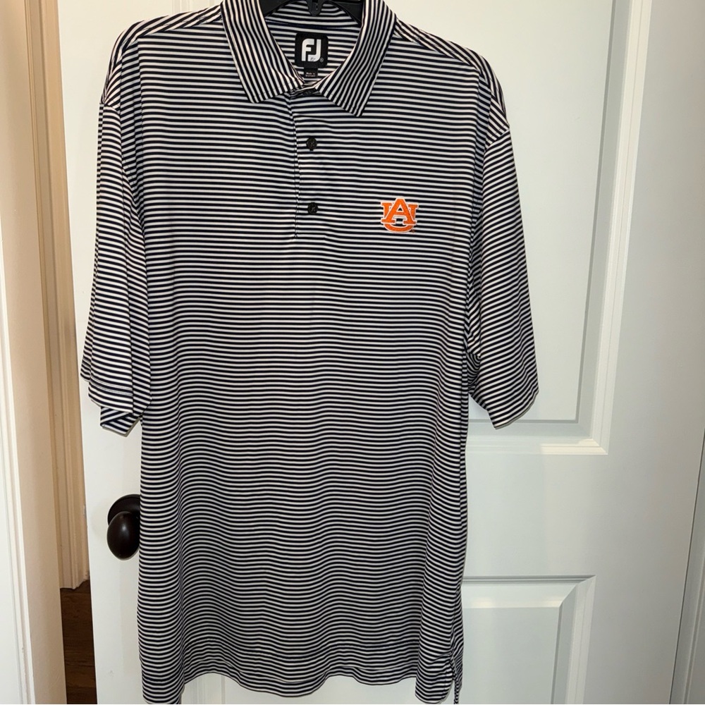 FootJoy Men's Polo with Black and White Stripes Auburn Tigers XL